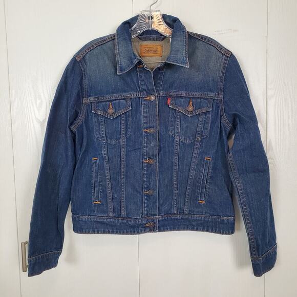 Levi's Jackets & Blazers - Levis Dark Blue Wash Stretch Denim Original Trucker Jean Jacket Large Womens